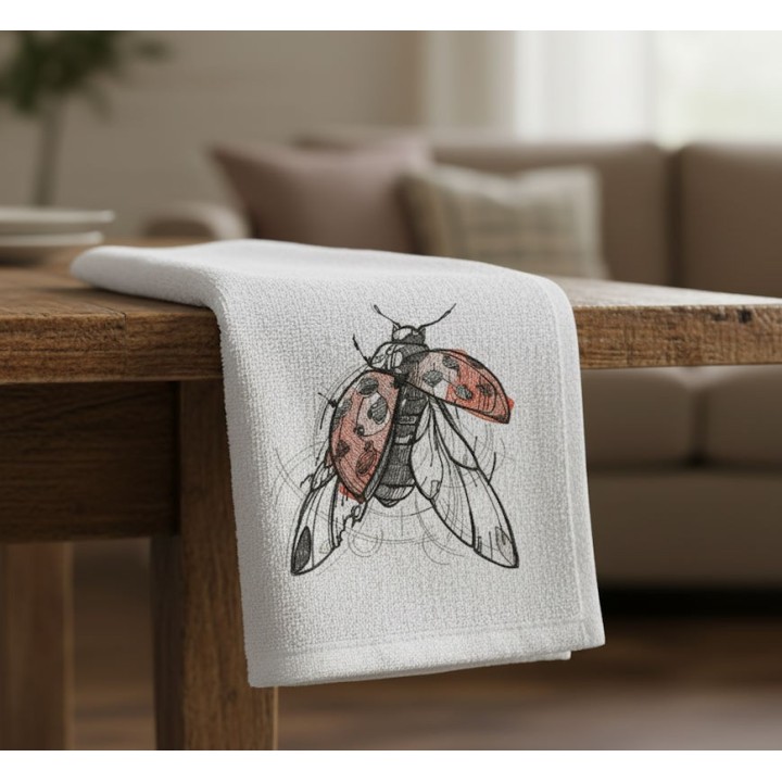Towel with Ladybug sketch embroidery design