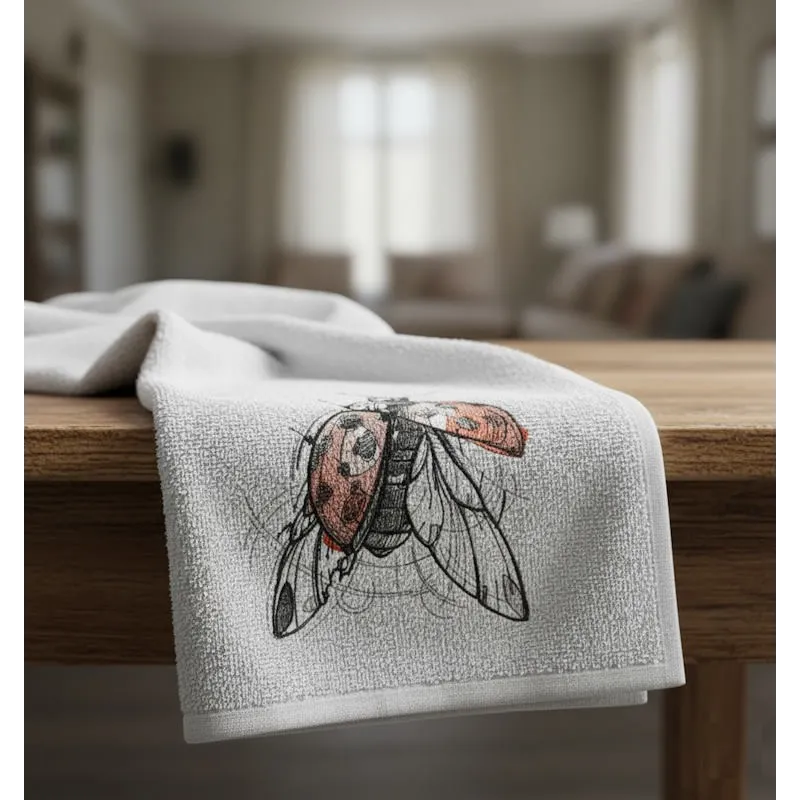 Kitchen Towel with Ladybug sketch embroidery design