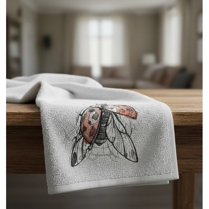 Kitchen Towel with Ladybug sketch embroidery design