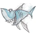 Funny shark sketch embroidery design featuring a whimsical shark illustration with playful details.