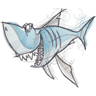 Funny shark sketch embroidery design - Embroidery Design