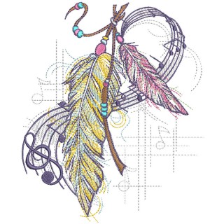 Wind music and feathers embroidery design