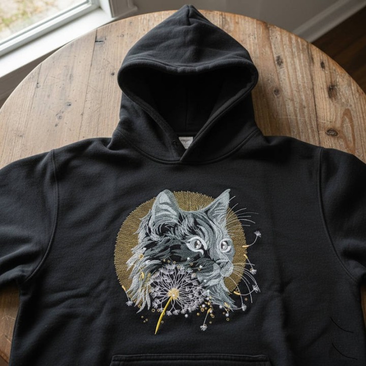 Hoody with cat embroidery design