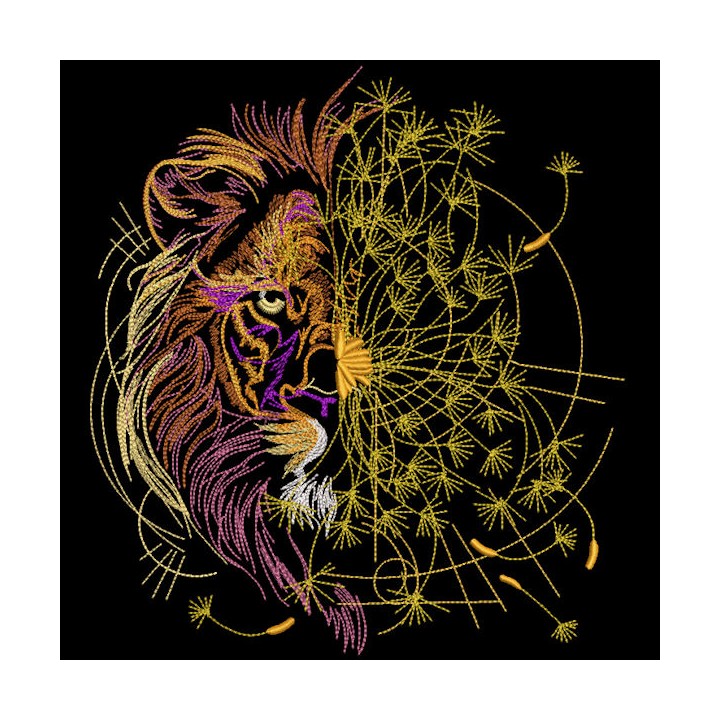 Lion chamomile black background embroidery design - Embroidery Design