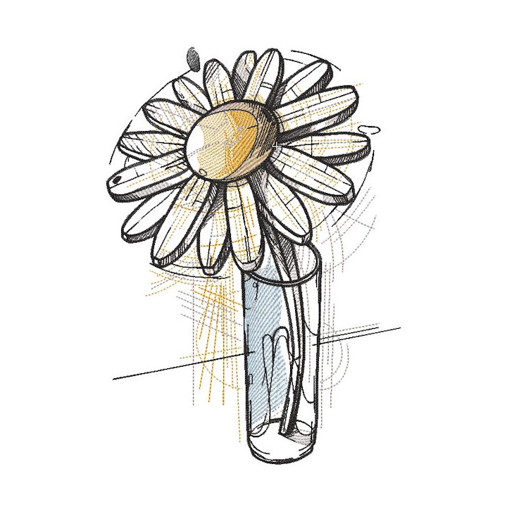 Wooden chamomile in a glass embroidery design - Embroidery Design