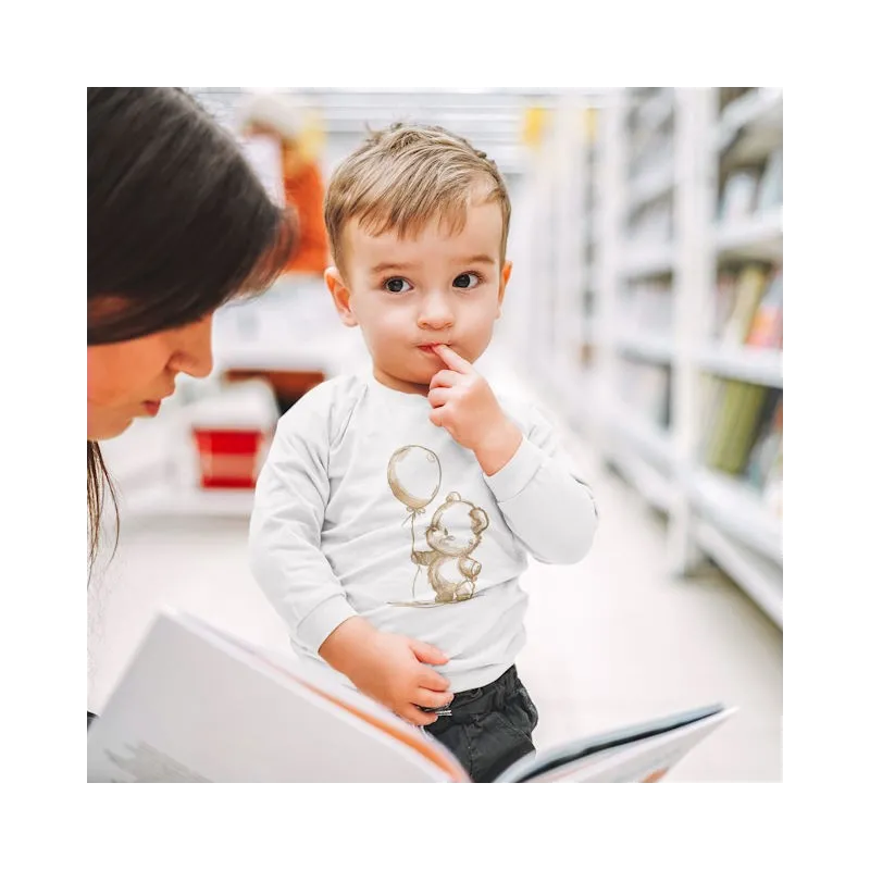long sleeve tee with bear balloon embroidery design of a sweet toddler