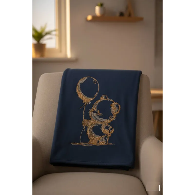 Nursery Bear with balloon brown sketch embroidery design