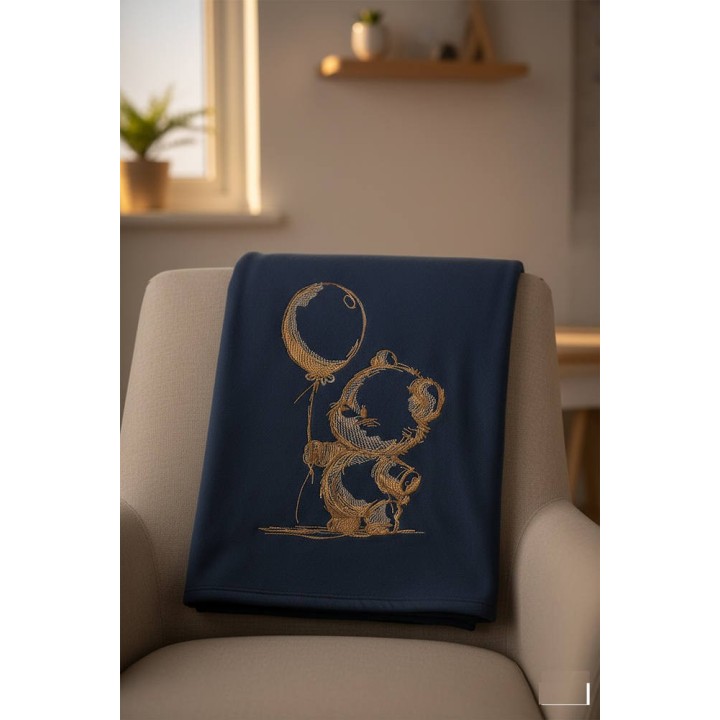 Nursery Bear with balloon brown sketch embroidery design