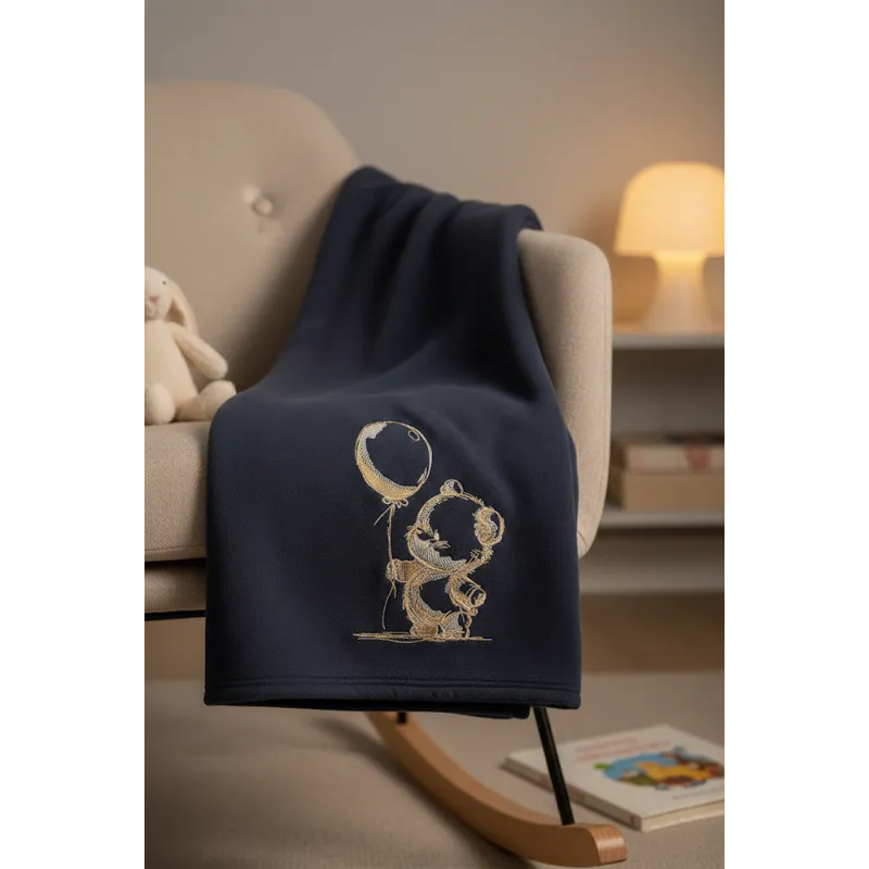 Brown sketch embroidery design of a teddy bear holding a colorful balloon, showcasing a playful and whimsical style.