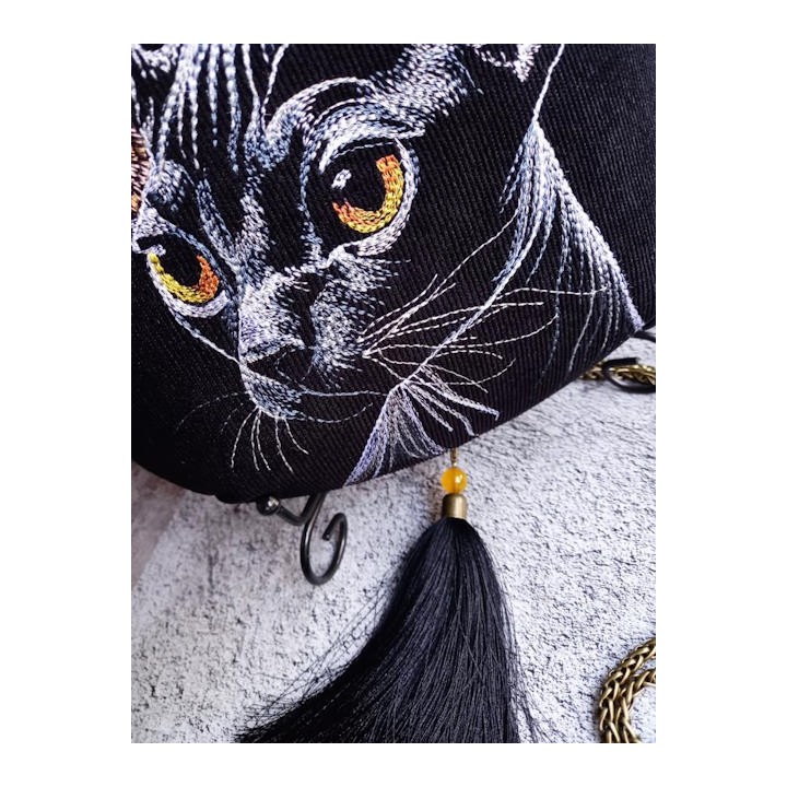 Sphynx cat black background machine embroidery design