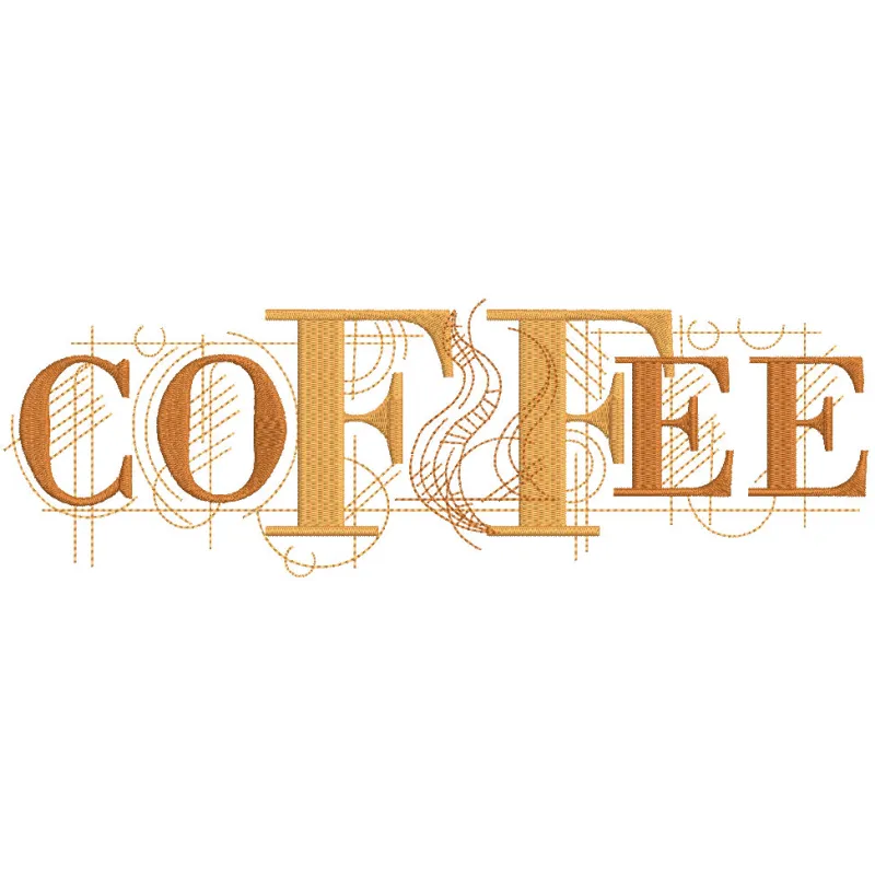 Coffee geometry style embroidery design featuring intricate patterns and rich coffee colors on fabric.