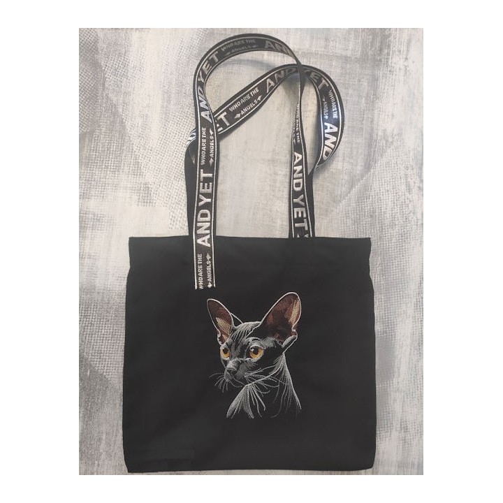 Shopping bag with Sphynx cat embroidery design