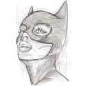 Detailed Catwoman art sketch embroidery design featuring her iconic mask and silhouette in a dynamic pose.