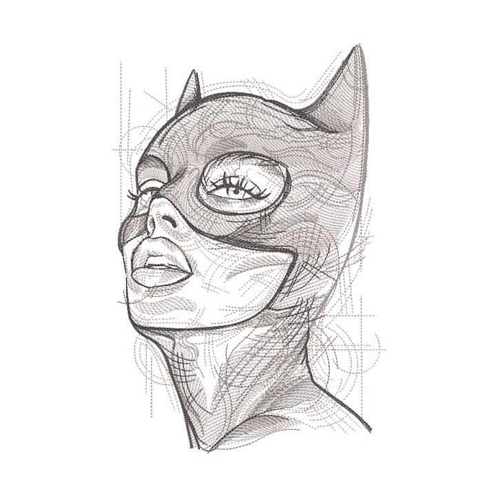 Catwoman art sketch embroidery design - Embroidery Design