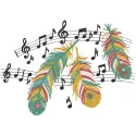 Feathers and notes embroidery design