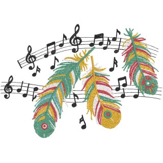 Feathers and notes embroidery design