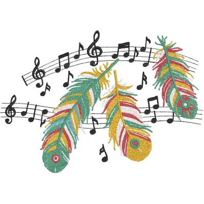 Feathers and notes embroidery design