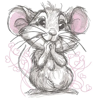 Colorful enthusiastic mouse embroidery design featuring playful details and intricate stitching patterns.