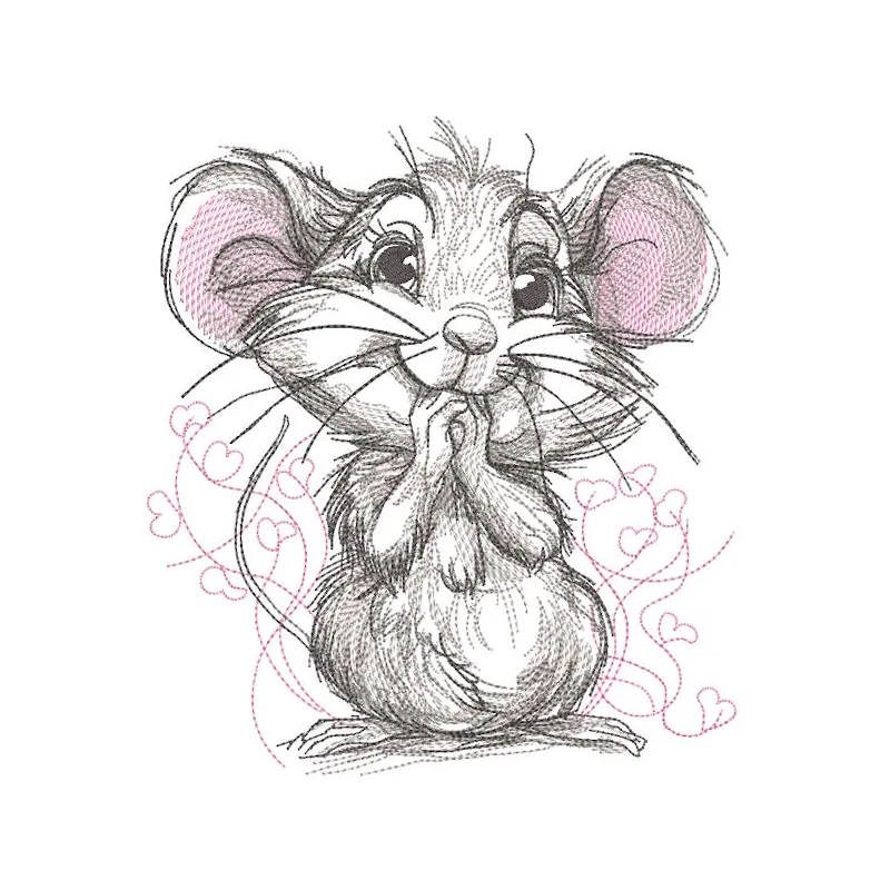 Colorful enthusiastic mouse embroidery design featuring playful details and intricate stitching patterns.