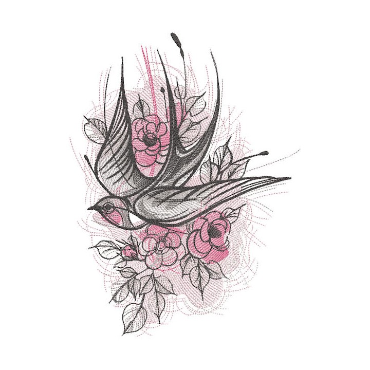 Swallow in the garden embroidery design - Embroidery Design