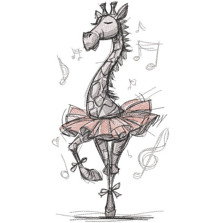 Giraffe ballerina sketch embroidery design