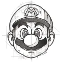 Super Mario art sketch embroidery design featuring iconic characters in a vibrant, detailed illustration.