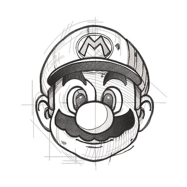 Super Mario art sketch embroidery design - Embroidery Design
