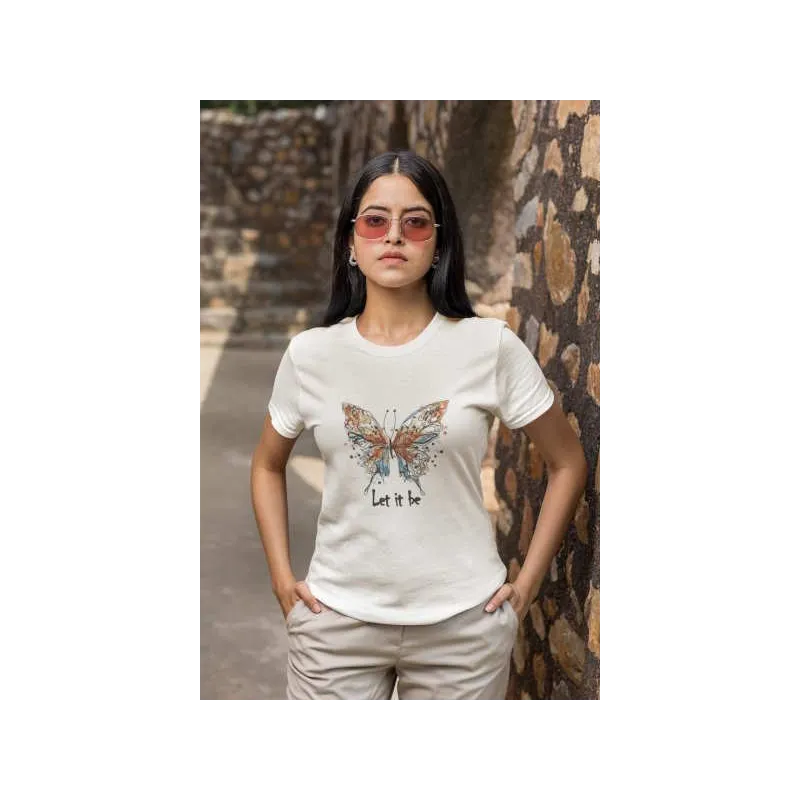 Butterfly let it be embroidery design showcasing a vibrant stitched motif for creative projects like t-shirts and tote bags.