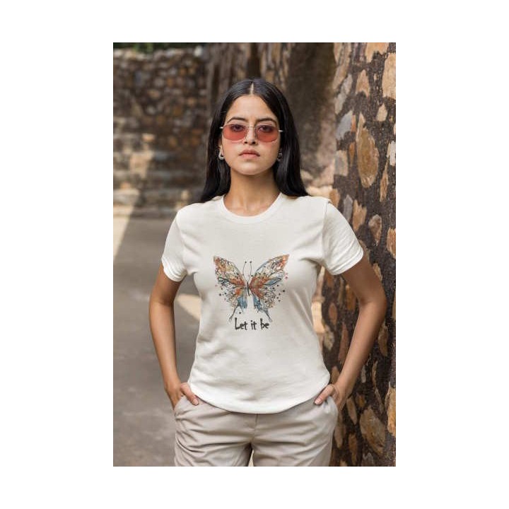 Butterfly let it be embroidery design showcasing a vibrant stitched motif for creative projects like t-shirts and tote bags.