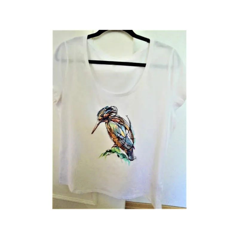 Closeup of the Bright Birdie embroidery design featuring vibrant colors and intricate details.