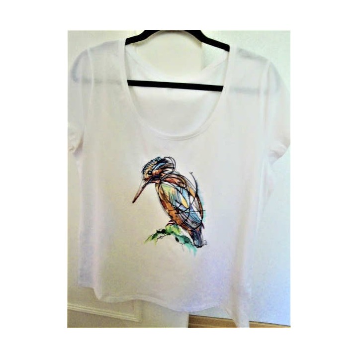 Closeup of the Bright Birdie embroidery design featuring vibrant colors and intricate details.