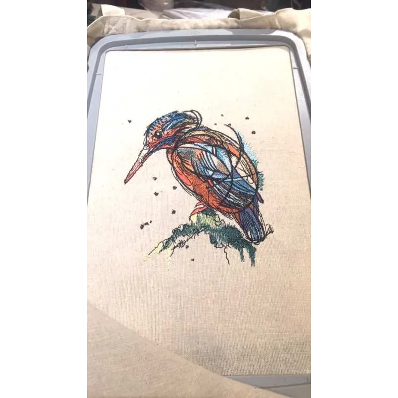 Bright birdie embroidery design preview showcasing colorful stitching patterns of a cheerful bird motif.