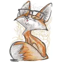 Detailed embroidery design of a fox wearing glasses, showcasing intricate stitching and vibrant colors.