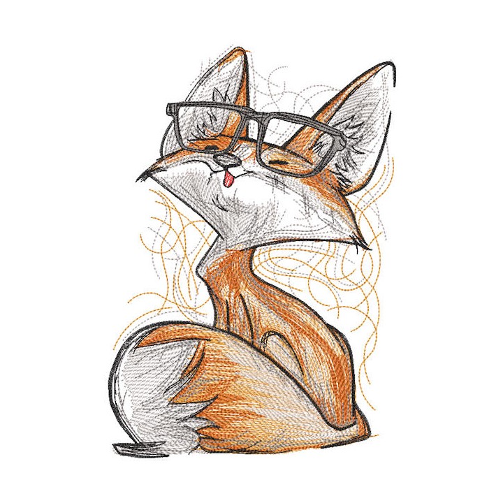 Fox with glasses embroidery design - Embroidery Design