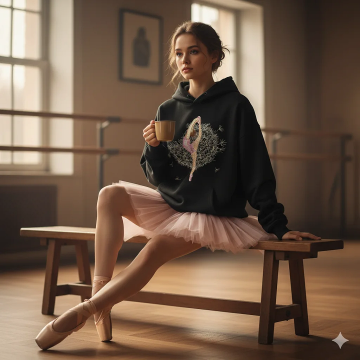 Closeup of a ballerina dance figure embroidery design, showcasing intricate stitching patterns for ballet enthusiasts.