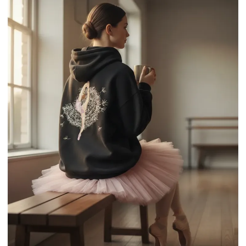 Ballerina dance figure embroidery design showcasing a graceful dancer, ideal for embellishing t-shirts or tote bags.