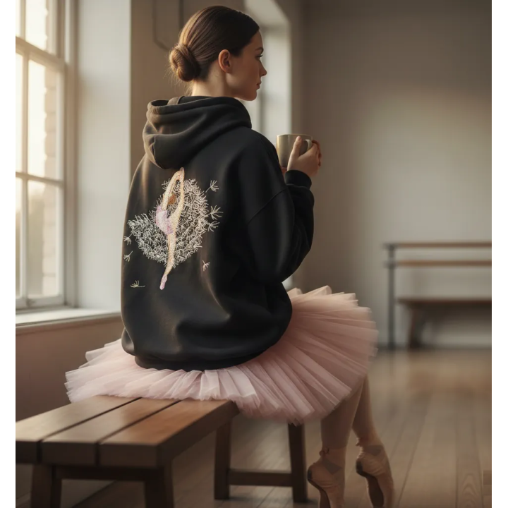 Ballerina dance figure embroidery design showcasing a graceful dancer, ideal for embellishing t-shirts or tote bags.