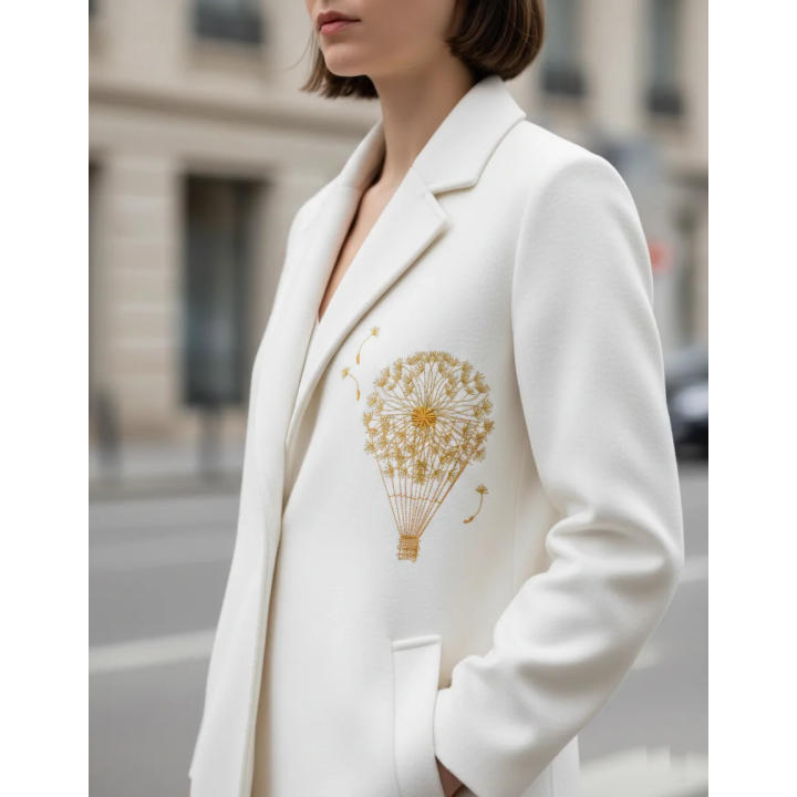 Dandelion hot air balloon embroidery design preview, showcasing floral motifs for creative stitching projects.