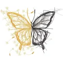Black and gold butterfly embroidery design featuring intricate details and elegant patterns, perfect for decorative use.