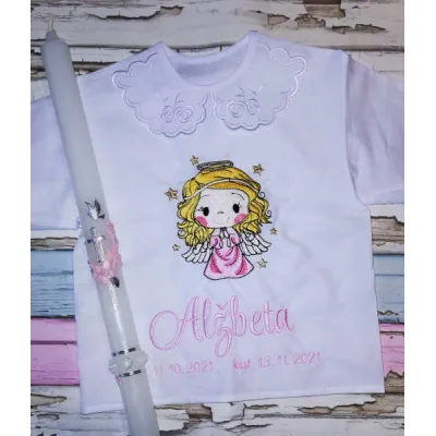 Closeup of a baby angel with a gold star embroidery design, showcasing intricate stitching details for creative projects.