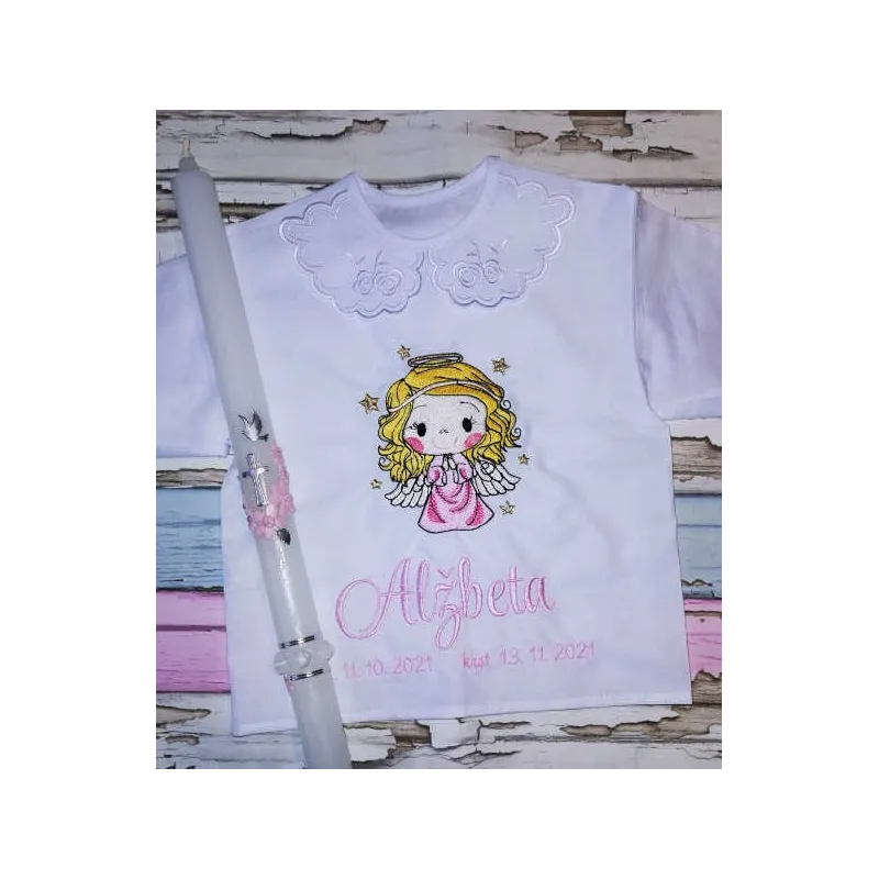 Closeup of a baby angel with a gold star embroidery design, showcasing intricate stitching details for creative projects.