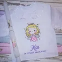 Embroidery design featuring a baby angel holding a gold star, perfect for stitching on baby onesies or blankets.