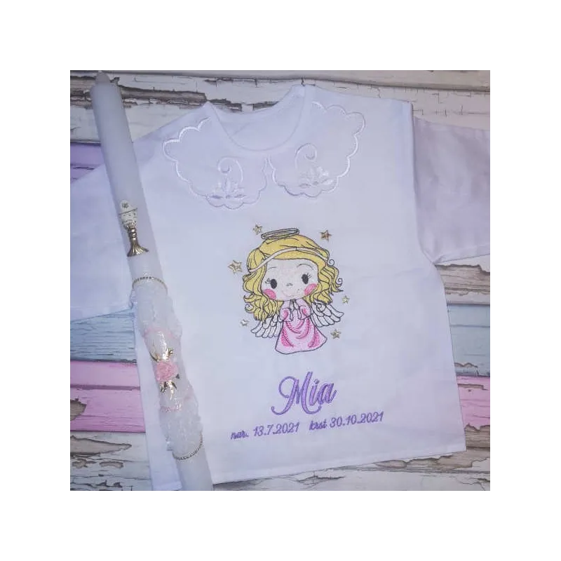 Embroidery design featuring a baby angel holding a gold star, perfect for stitching on baby onesies or blankets.