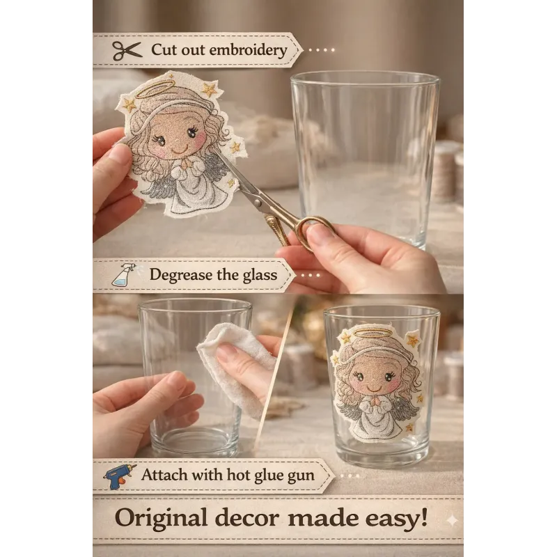 Embroidery design of a baby angel holding a gold star, perfect for adding charm to baby onesies or pillows.