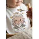 Embroidery design of a baby angel holding a gold star, ideal for stitching on baby onesies or blankets.