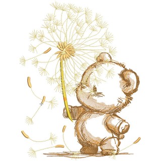 Teddy bear with dandelion embroidery design - Embroidery Design