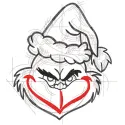Colorful 'How to draw Grinch' embroidery design featuring the Grinch character in a playful pose.