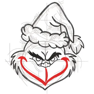 Colorful 'How to draw Grinch' embroidery design featuring the Grinch character in a playful pose.