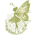 A detailed green meadow fairy embroidery design featuring intricate stitching and vibrant colors.