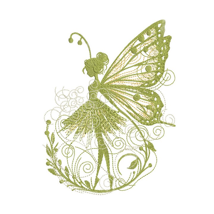 Green meadow fairy embroidery design - Embroidery Design